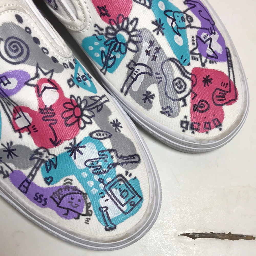 💙Vans Canvas Hand painted Christmas Edition Slip On Shoes - Picture 5 of 16